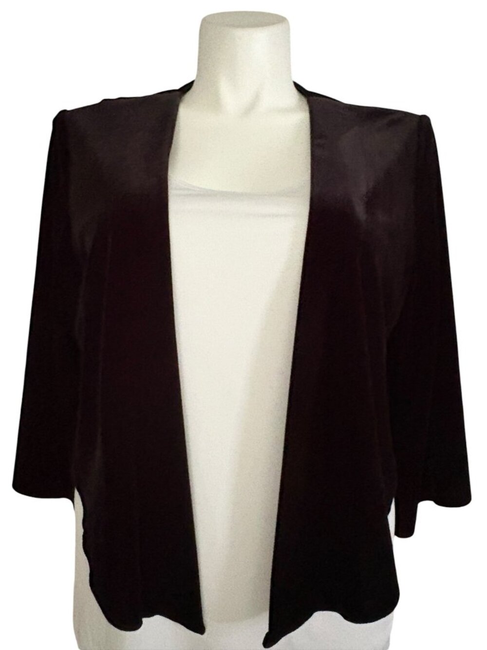Alex Evenings Women's Black Velvet Open Front Crop Jacket, Slit Sleeves Size XL